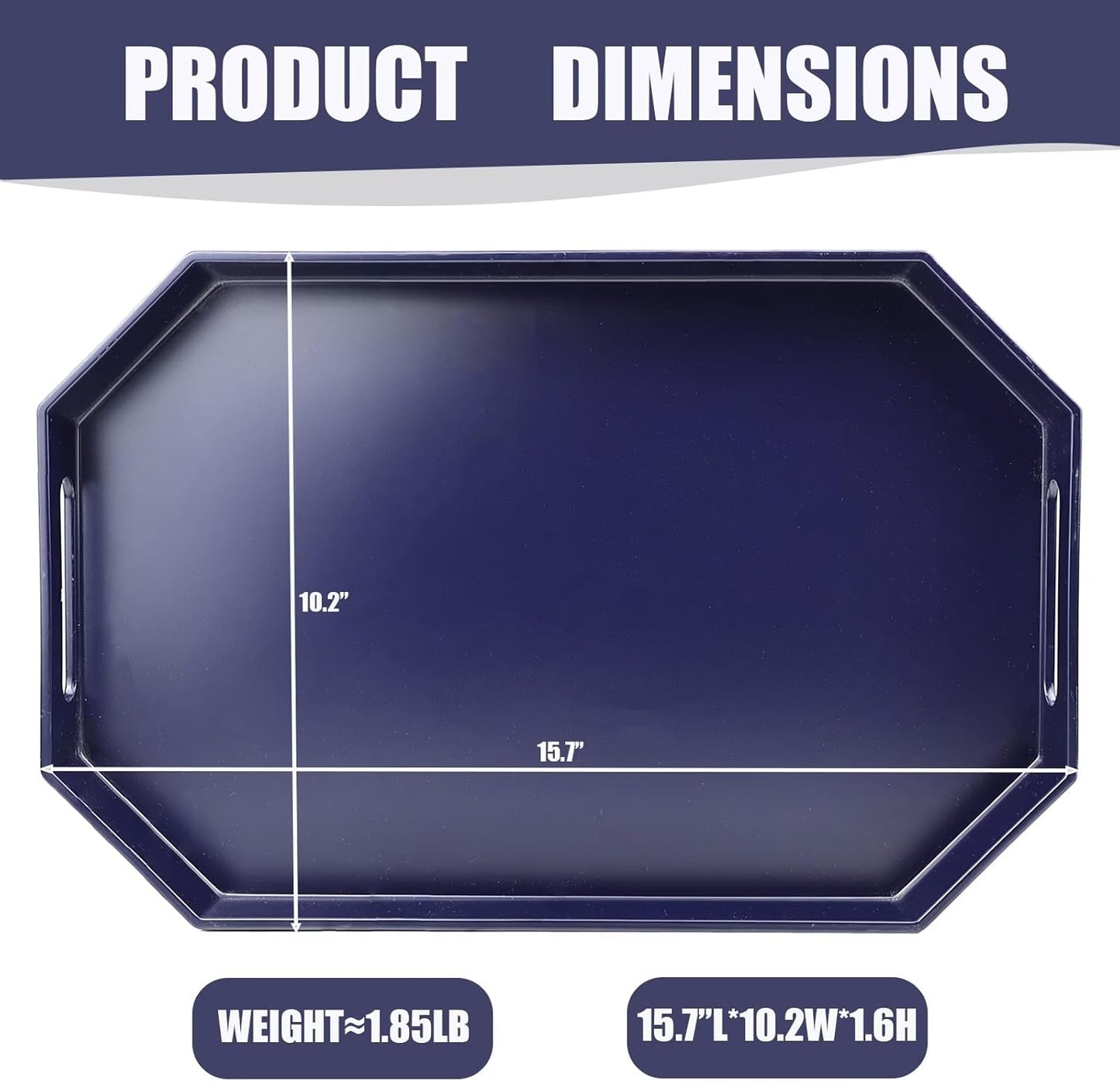 Navy Blue Octagonal Serving Tray with Handles for Coffee Table, Plastic Decorative Tray for Ottoman, Kitchen Counter, Living Room, Outdoor Lacquer Tray for Entertaining