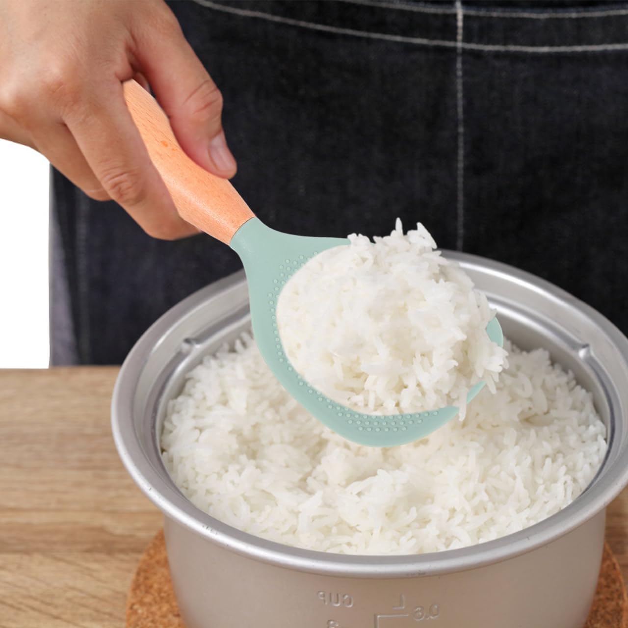 Silicone Wooden Rice Paddle Kitchen Utensils Cooking Ladle Handle