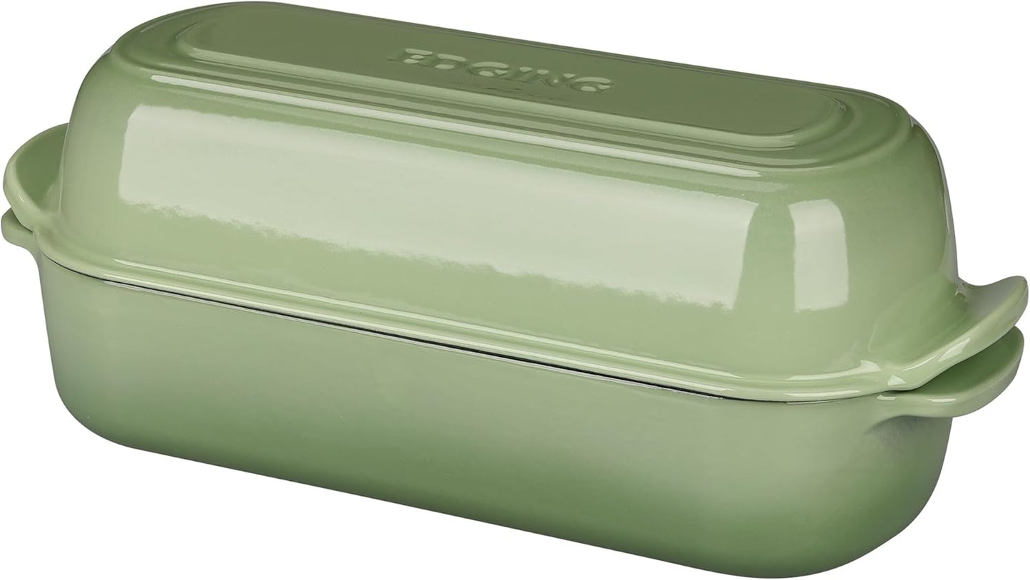 Enameled Cast Iron Loaf Pan with Lid, Dutch Oven Bread pan for Homemade Sourdough Bread Baking, 12.5x5.5 inch, 5qt, Pistachio Green
