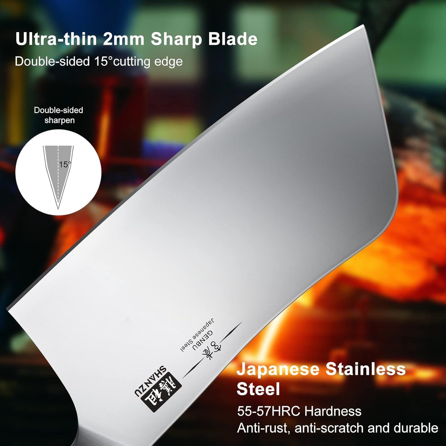 SHAN ZU 7 Inch Chef Knife, Sharp Meat Cleaver Knife Vegetable Chopper Professional Japanese High Carbon Stainless Steel Kitchen Chopping Knife with K133 Wood Handle, Black Tortoise Genbu Series