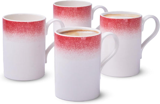 Portmeirion Potter's 9oz Mist Breakfast Mug (Set of 4) - Elegant Earthenware Tea Mugs with Handle, Microwave, Dishwasher & Freezer Safe - Classic Mist Design, Ideal Gift for Coffee Lovers (Red)