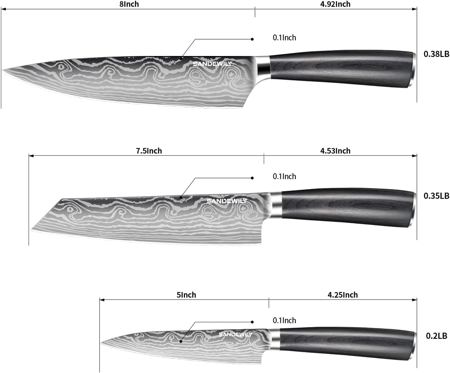 3 Piece Japanese Knife Set,Ultra Sharp Chef Knife Kitchen Cooking Knife Paring Knife German High Carbon Stainless Steel with Sheaths Wooden Handle for Home Outdoor Gift Idea