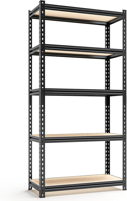 28" W Father&I Industrial Heavy-Dudy Garage Shelving Units/Systems: Metal 5-Tier Storage Shelves Adjustable for Basement/Closet/Tote/Kitchen/Pantry Organization, 60" H*28W *12" D, Black
