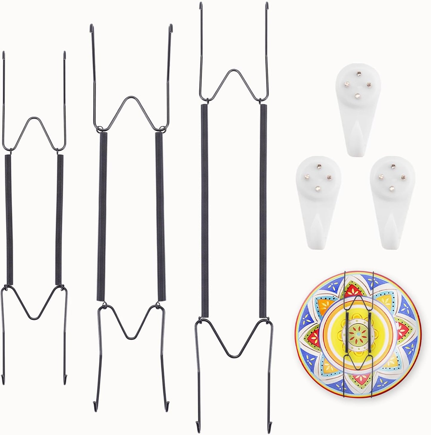 3 Pack 12/14/16 Inch Decorative Plate Medium Plate Hangers for The Wall, Invisible Stainless Steel Wall Hangers for Display with Hooks, for Platter/Dish/Picture(Black)