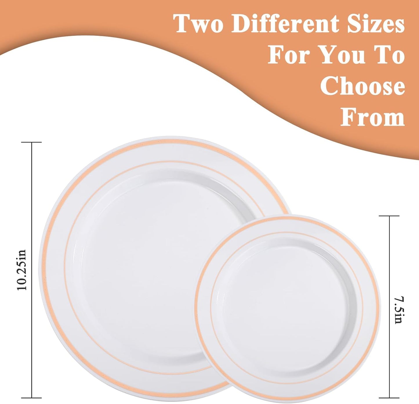 100PCS Rose Gold Plastic Plates Disposable Heavy Duty Include 50PCS 10.25inch Dinner and 50PCS 7.5inch Dessert Plastic Plates for Party Wedding Anniversary New Year