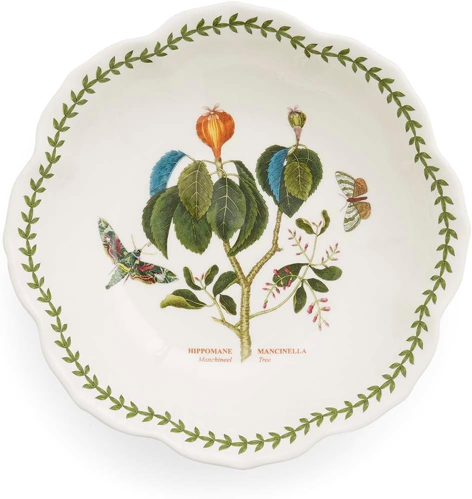 Portmeirion Botanic Garden Lotus Blossom Bowl, Set of 4 - Manchineel Tree Motif, 9-Inch Porcelain Bowls for Soup, Salad & Fruit, Microwave & Dishwasher Safe Botanical Tableware