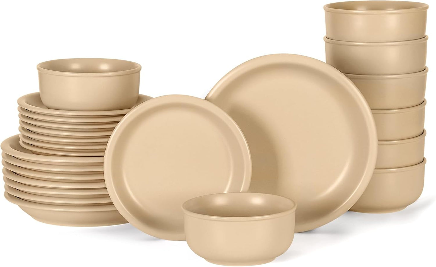 GZG Vintage Series - Ceramic Dinnerware Set for 8, 24 Pieces Stoneware Plates and Bowls Set, Lead-Free, Handcrafted Dishes Set, Microwave & Dishwasher Safe - Warm Apricot