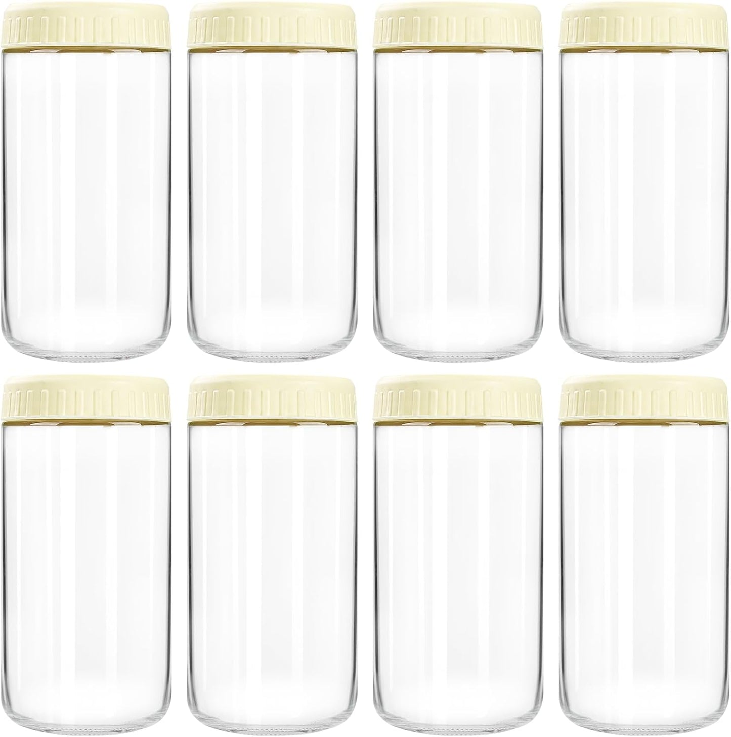 Overnight Oats Containers with Lids, 24oz Glass Jars with Lids 8 pcs, Milk White, Wide Mouth Mason jars for Salad, Yogurt, Snacks, Meal Prep