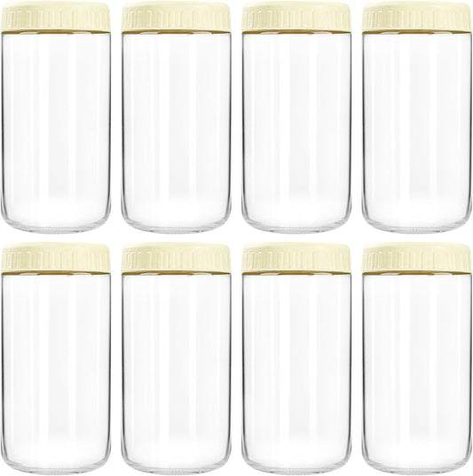 Overnight Oats Containers with Lids, 24oz Glass Jars with Lids 8 pcs, Milk White, Wide Mouth Mason jars for Salad, Yogurt, Snacks, Meal Prep