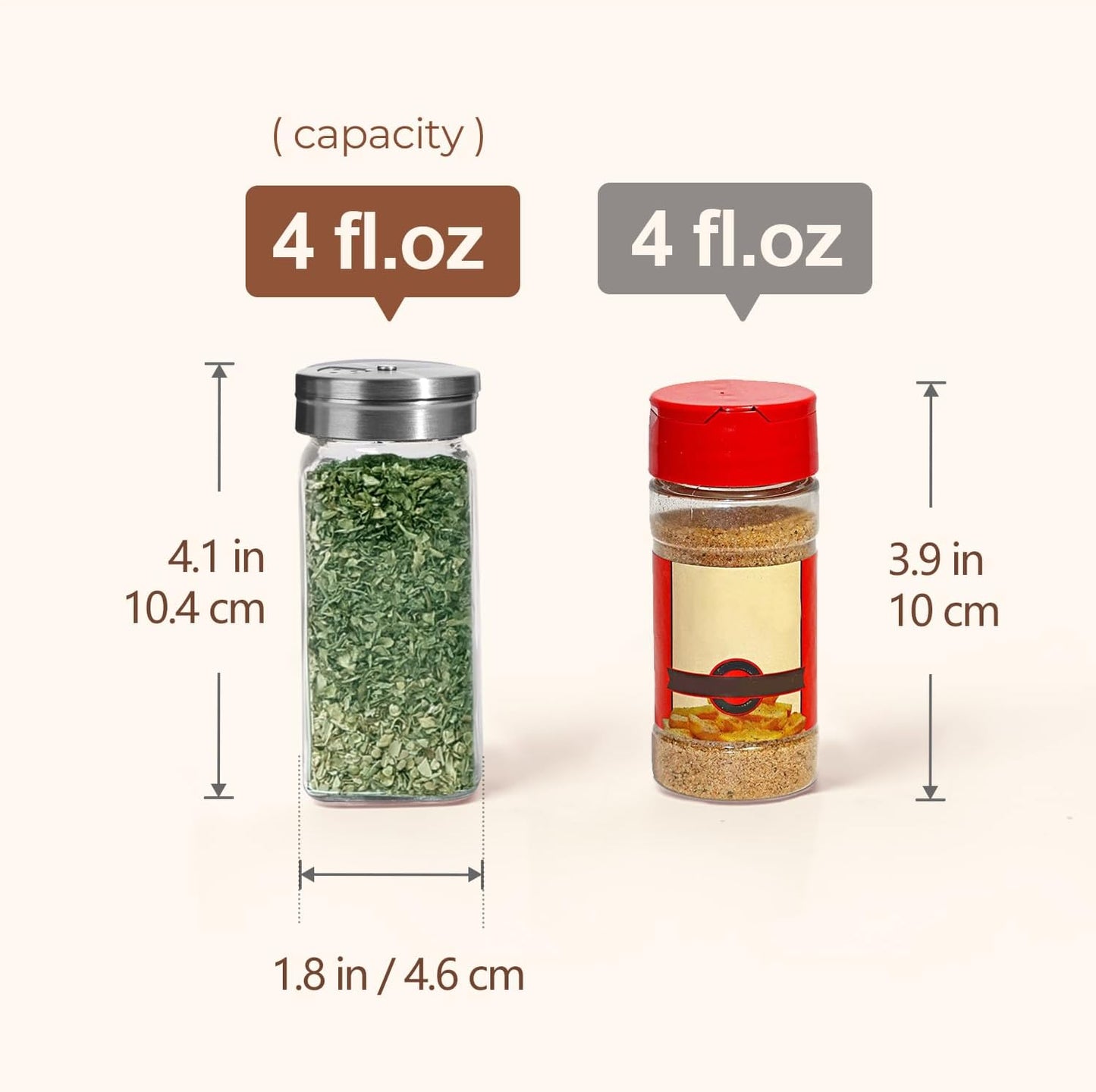 ComSaf 4oz 6PCS Spice Jars with Adjustable Shaker lids，21 Labels, Spice Jars Trial Set & Supplement Set, Empty Ingredient Containers and Square Ingredient Bottles for Kitchen and Seasoning