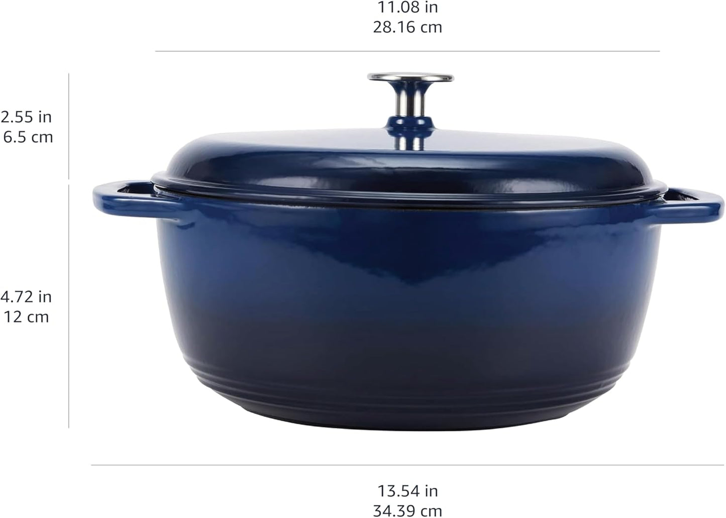 Amazon Basics Cast Iron Dutch Oven Pot with Lid, Enameled, Round, Dual Handles, Heavy-Duty, Medium, 6-Quart, Navy