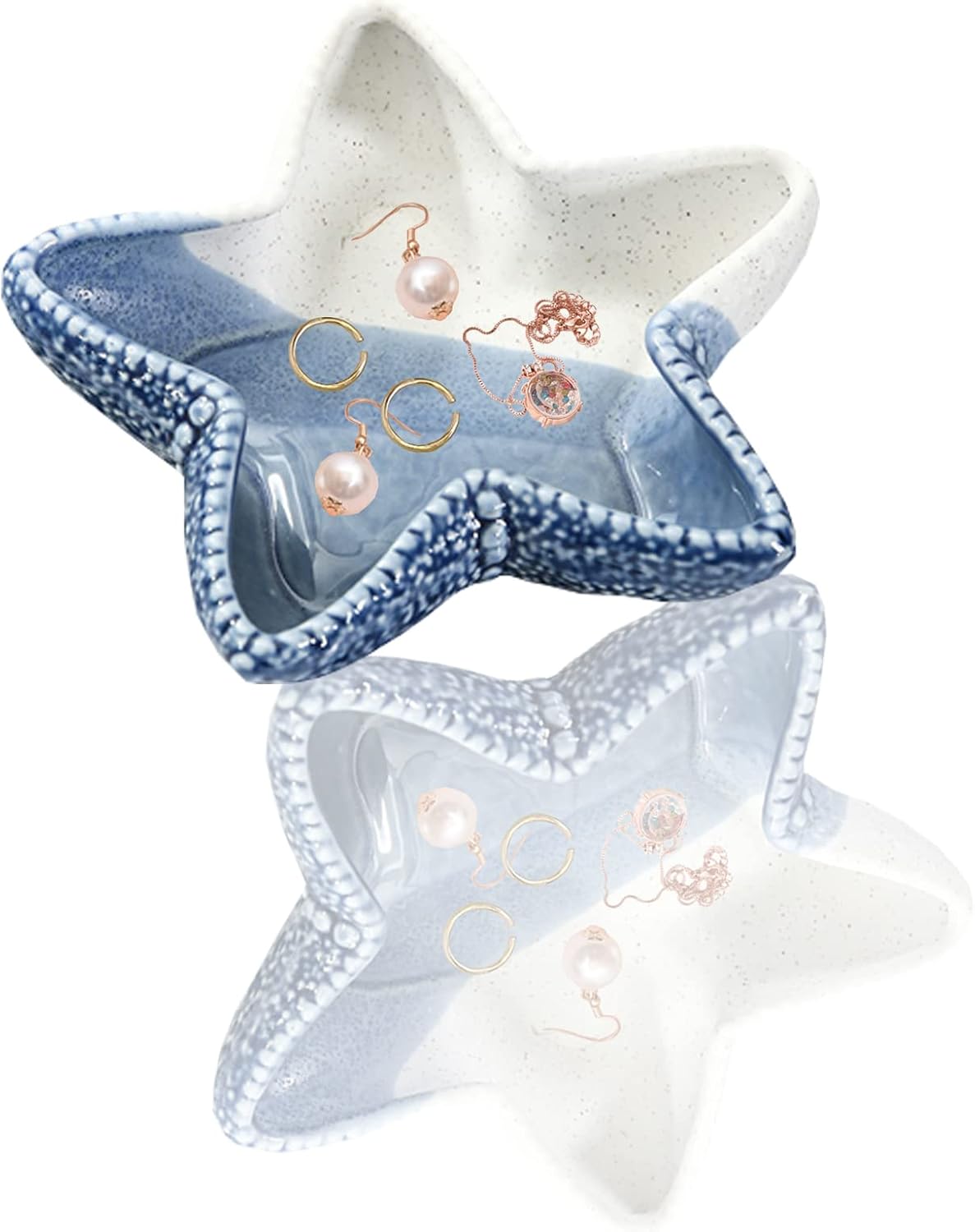 Starfish Jewelry Dish Tray, Ceramic Ring Holder for Jewelry, Trinket Tray Candy Dishes, Jewelry Tray Jewelry Plate Small Key Bowl for Entryway Table Birthday Home Party Decor (D STYLE)