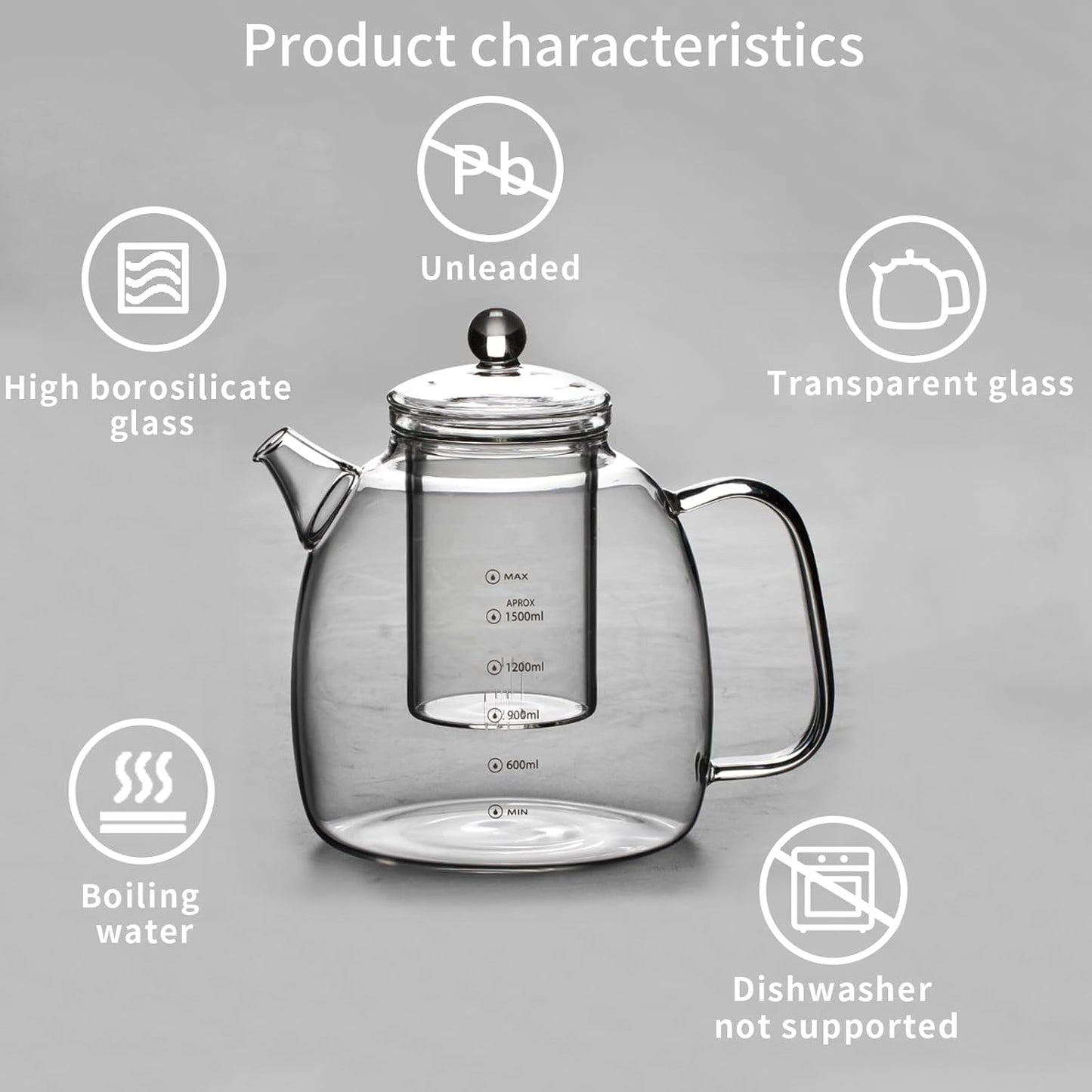 high borosilicate glass kettle with scale markings, a 2000ml water bottle, and a tea kettle capable of filtering ice water or boiling water (Panda [Teapot] Glass Lid+Glass filter screen)