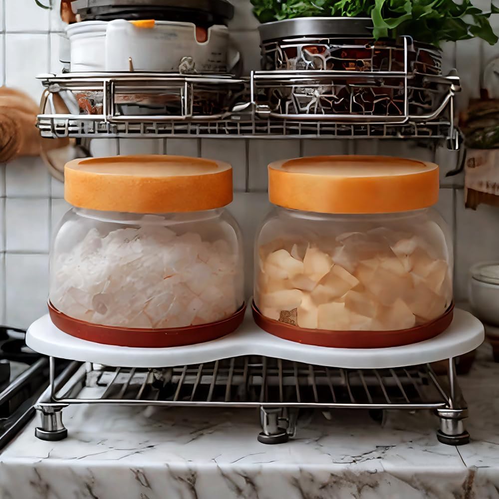 SAIOOL 2-Pack Glass Storage Containers with Lids - D 15cm x H 11cm, 1200 ML Airtight Food Jars, Wide Mouth Pantry Organization for Coffee, Flour, Snacks, Includes 2 Spoons & Labels