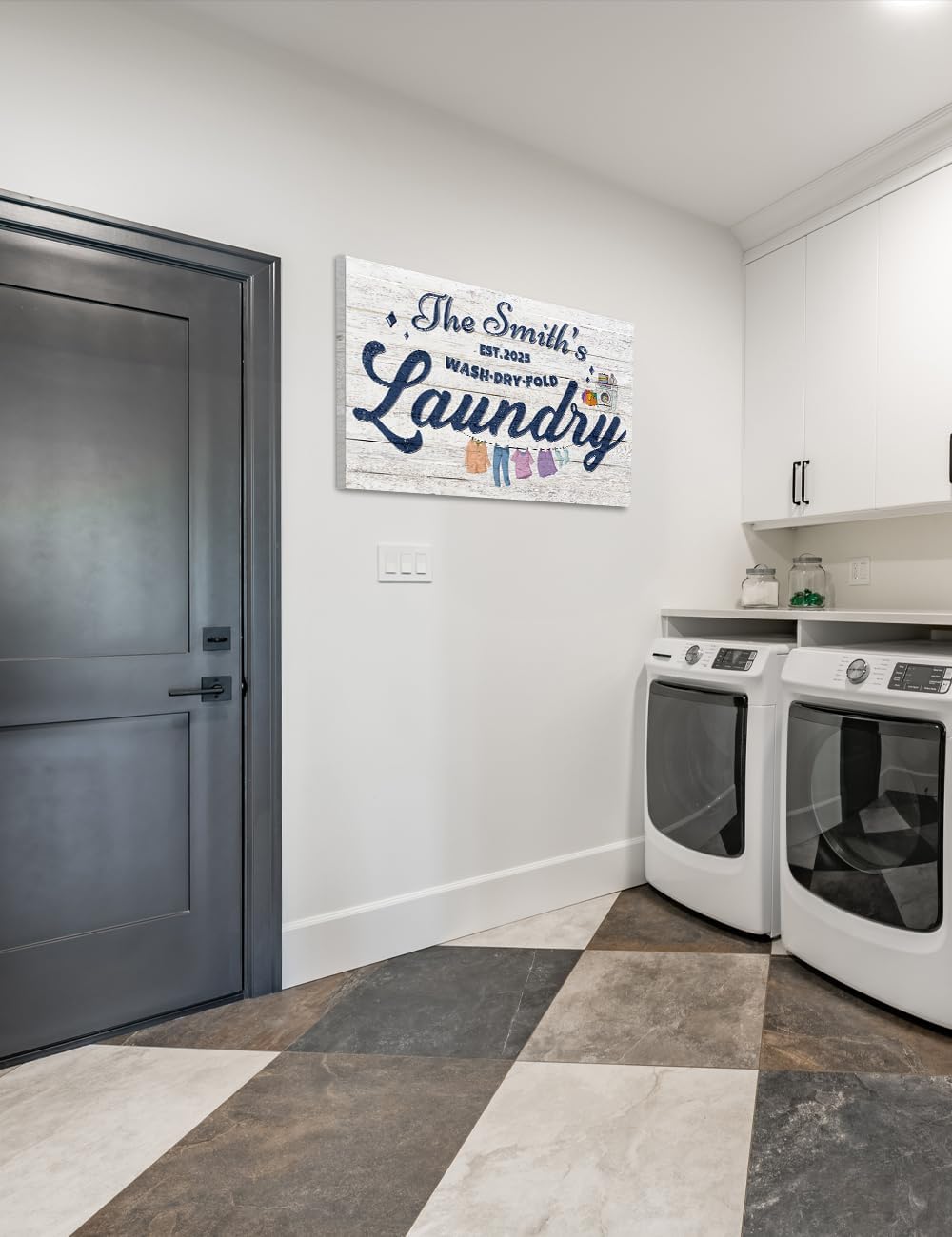 IPIC - Personalized Laundry Room Sign, Custom Canvas Wall Art with Family Name, Rustic Home Decor Printed Acid-Free Cotton Canvas for Business and Home, Made in USA and Ready to hang for Laundry Decor