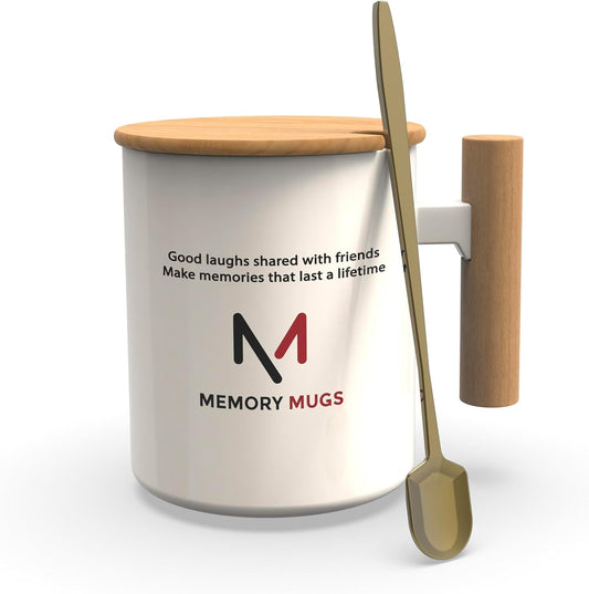 Ceramic Coffee Mug with Lid & Spoon – Large Tea Cup with Lid for Hot Drinks – Friendship Quote Mug for Women or Men – Reusable Coffee Cup – Unique Novelty Coffee Mug, Microwave Safe