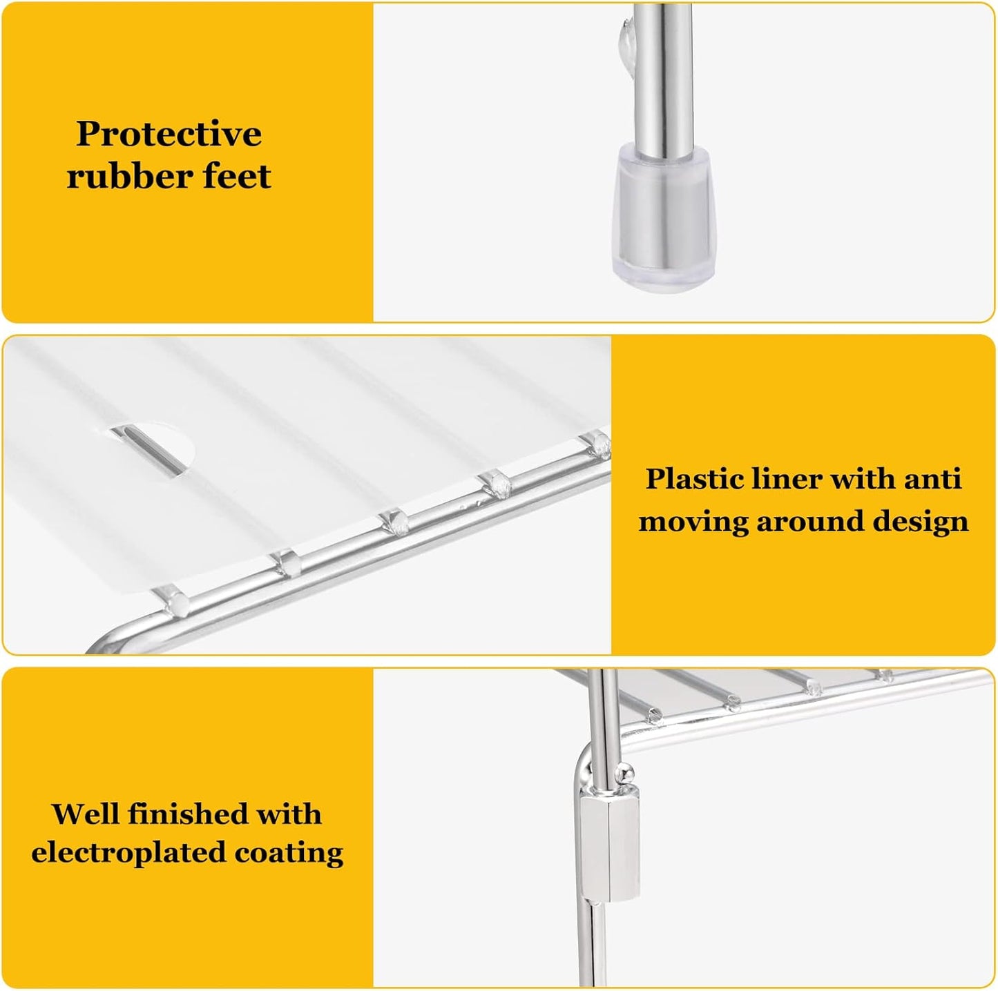 Set of 4 Kitchen Cabinet Organizer Shelves, Stackable Organizer and Storage for Cabinet Cupboard, Expandable Shelf Risers Plate Rack with Anti-Slip Plastic Liner