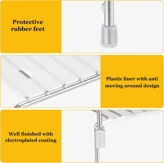 Set of 4 Kitchen Cabinet Organizer Shelves, Stackable Organizer and Storage for Cabinet Cupboard, Expandable Shelf Risers Plate Rack with Anti-Slip Plastic Liner