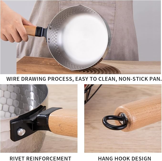 Yukihira Saucepan,Yukihira Pot, 1.2 Quart Stainless Steel Saucepan Pan Japanese Milk Pot with Wood Handle