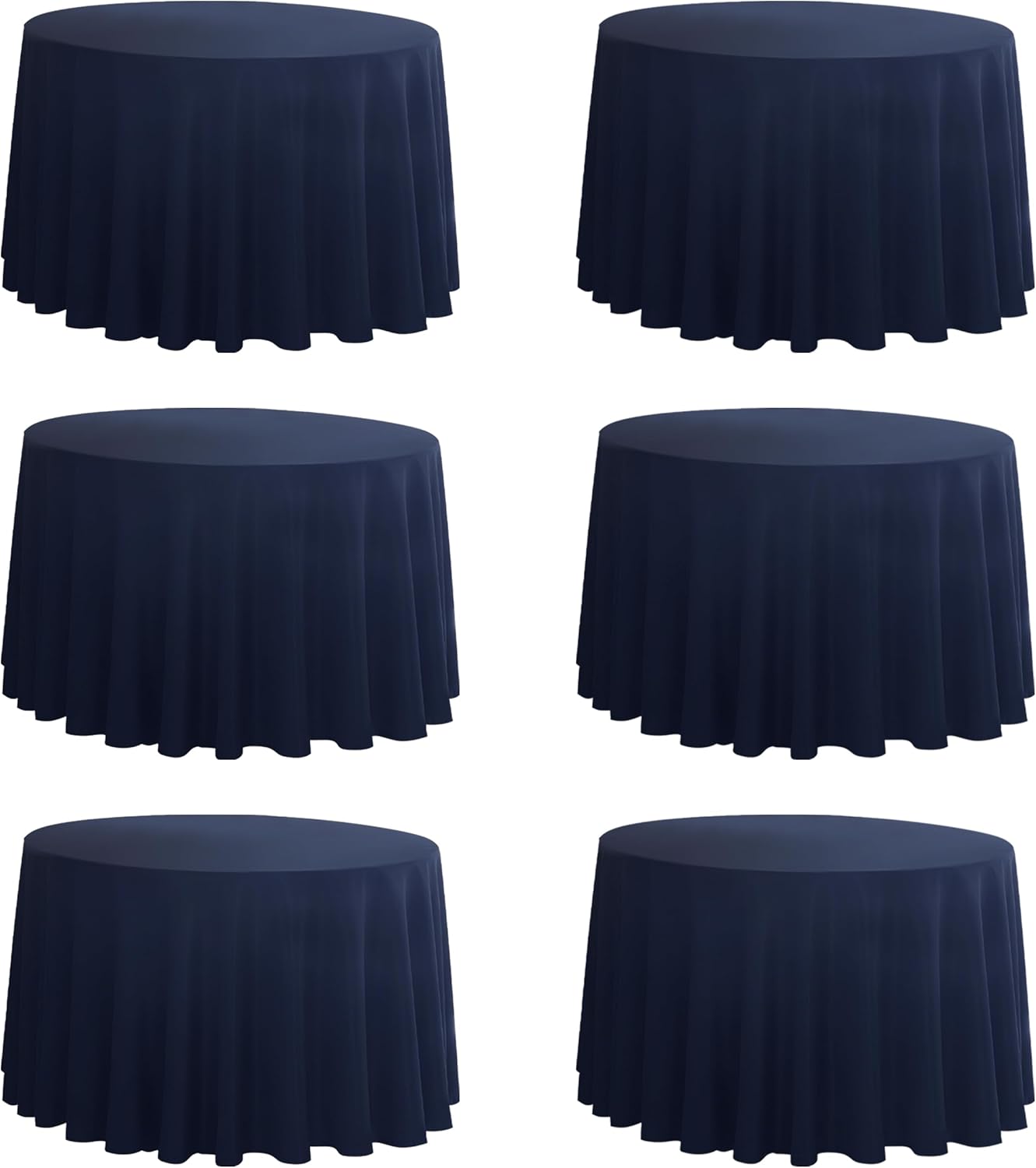 6-Pack Round 90-inch Navy Blue Table Cloths, Solid Stain and Wrinkle Resistant Circular Tablecloth, Premium Plain Weave Polyester Fabric Table Linen Covers for Hotel, Banquet