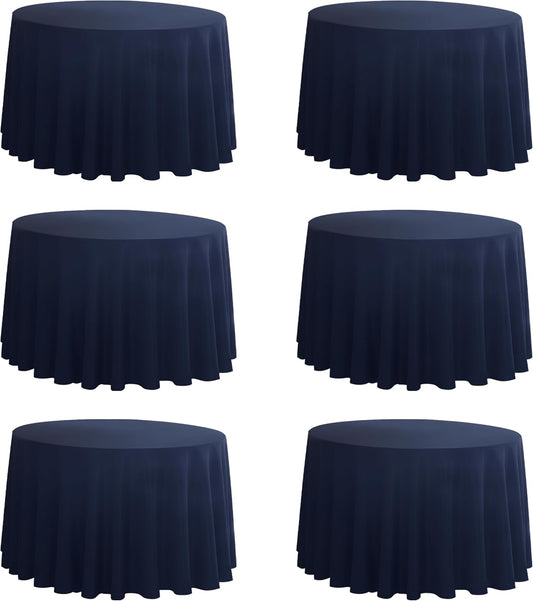 6-Pack Round 90-inch Navy Blue Table Cloths, Solid Stain and Wrinkle Resistant Circular Tablecloth, Premium Plain Weave Polyester Fabric Table Linen Covers for Hotel, Banquet