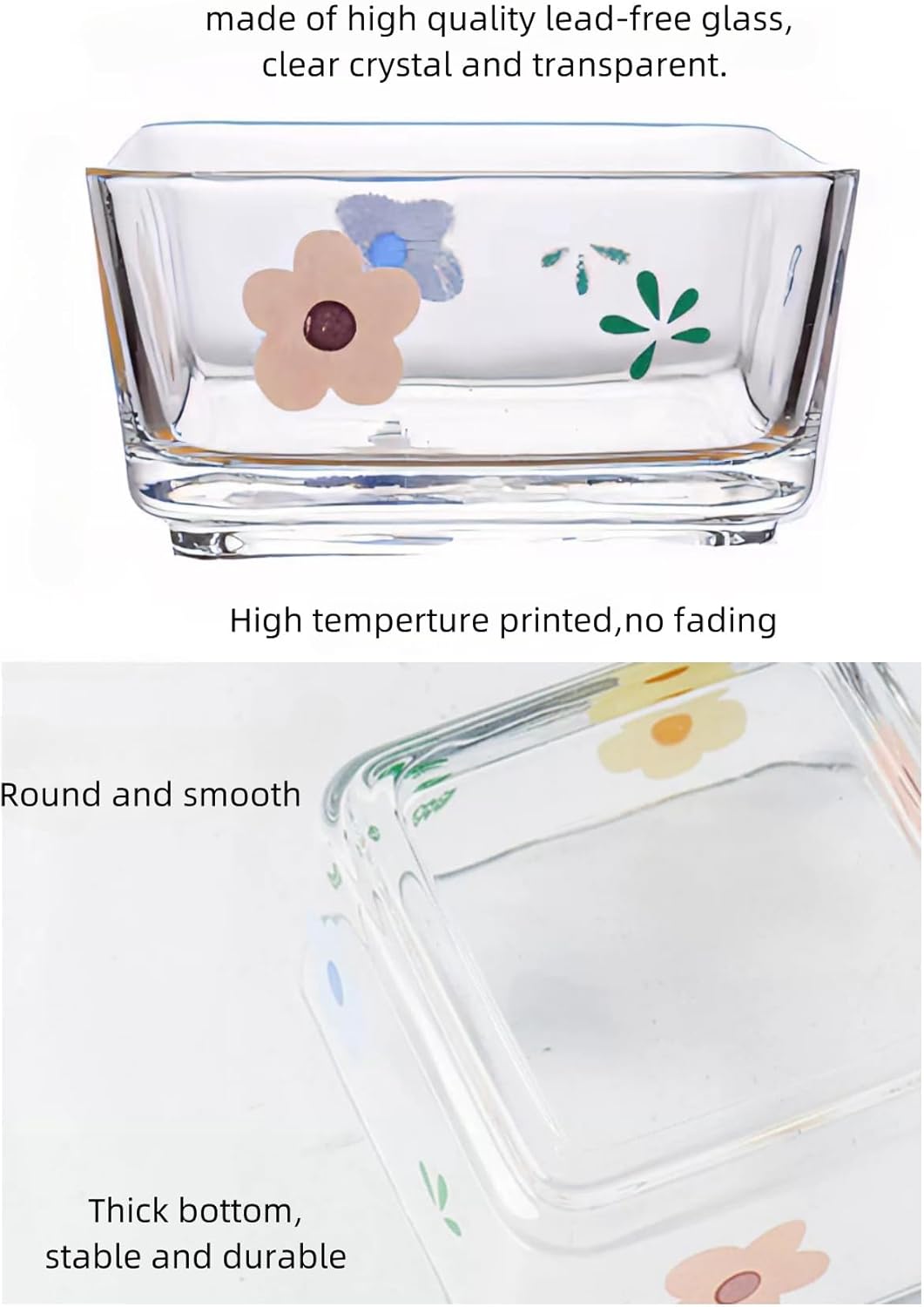 9 OZ Small Flower Candy Dish Floral Candy Bowl Cute Square Glass Bowl for Snack,Dessert,Fruit,Icecream,Yogurt,Dipping,Mini Clear Serving Bowl
