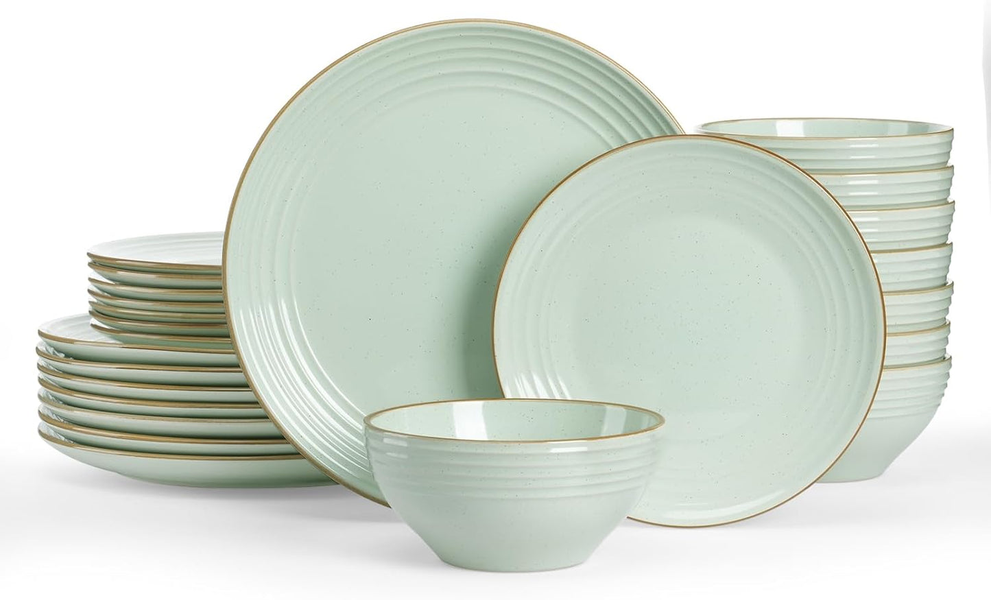 Famiware Jupiter Dinnerware Set, Plates and Bowls Dish Sets for 8 (24 Pieces), Microwave and Dishwasher Safe Stoneware Speckled Tableware, Chip and Scratch Resistant, Light Green