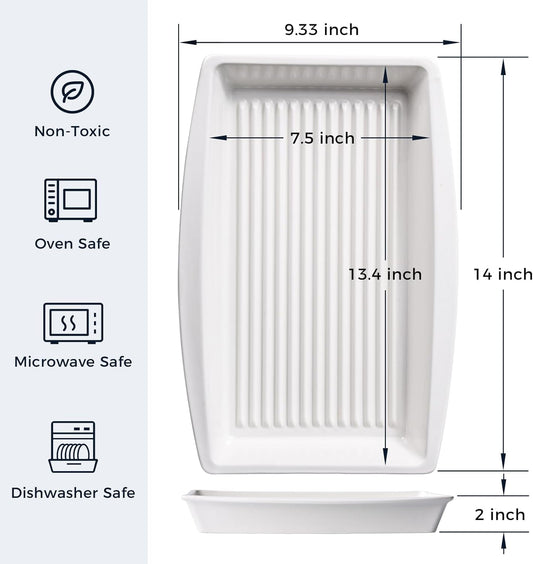 DELLING Baking Dish for Oven, 9.3'' x14'' Ceramic Casserole Dish, Lasagna Pan, Oven Safe Bakeware Sets with Handles for Baking, Roasting, White, Microwave, Dishwasher Safe, Set of 2