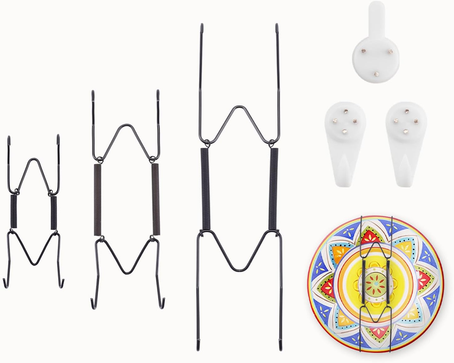 3 Pack 4/6/8 Inch Decorative Plate Medium Plate Hangers for The Wall, Invisible Stainless Steel Plate Hangers for Display with Wall Hooks, for Platter/Dish/Picture（Black）