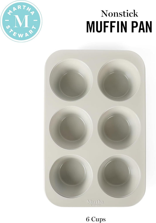 Martha Stewart Gallen 6 Cup Nonstick Carbon Steel Muffin/Cupcake Pan - Cool Grey