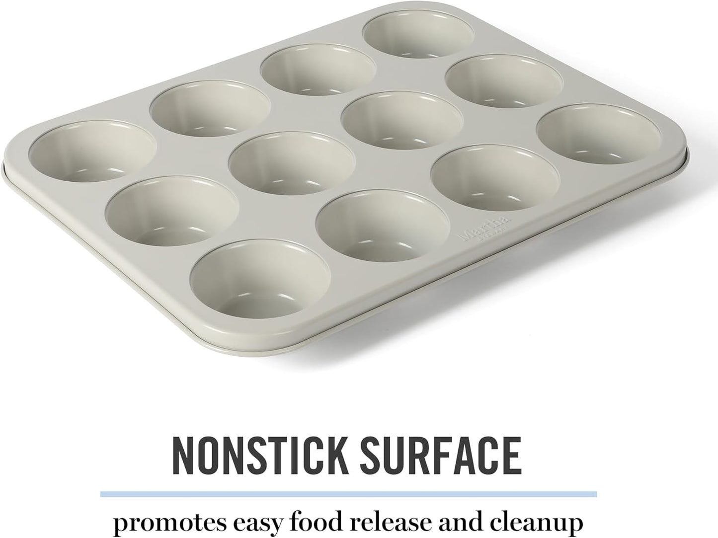 Martha Stewart Gallen 12 Cup Nonstick Carbon Steel Muffin/Cupcake Pan - Cool Grey