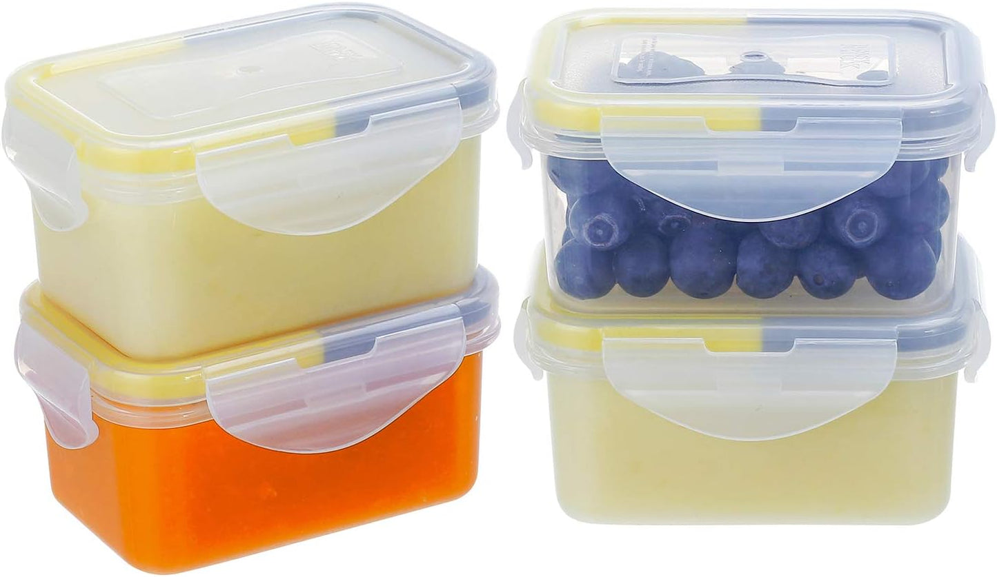 KIGI 4 PACK 6OZ Small Plastic Food Storage Container Set Portion Control Mini Bento Box Leaf-proof To-go Container with Lids