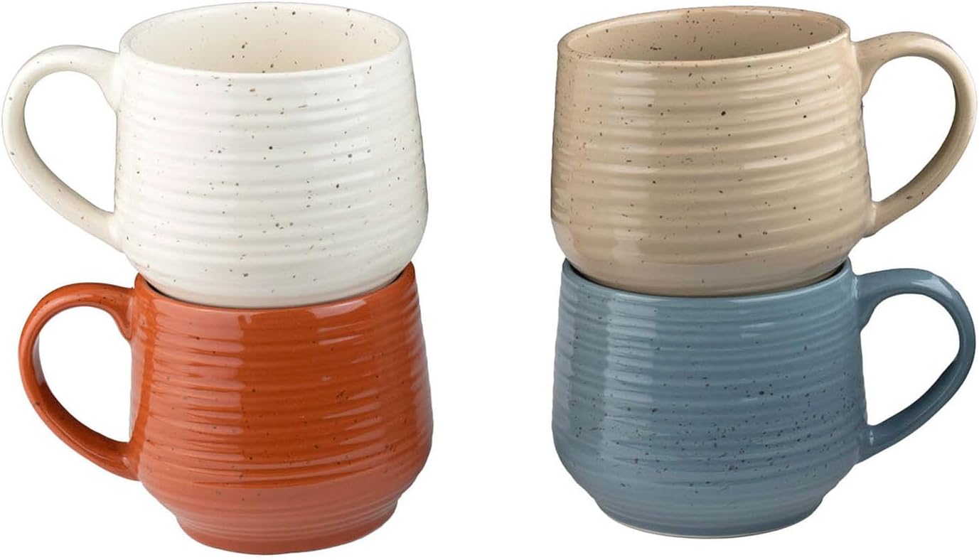 Sango 17.5 oz Stoneware Coffee Mugs Set of 4, Rustic Ceramic Mug with Speckled Reactive Glaze, Large Pottery Drinkware for Coffee or Tea, Dishwasher & Microwave Safe Mugs, Siterra Painter’s Palette