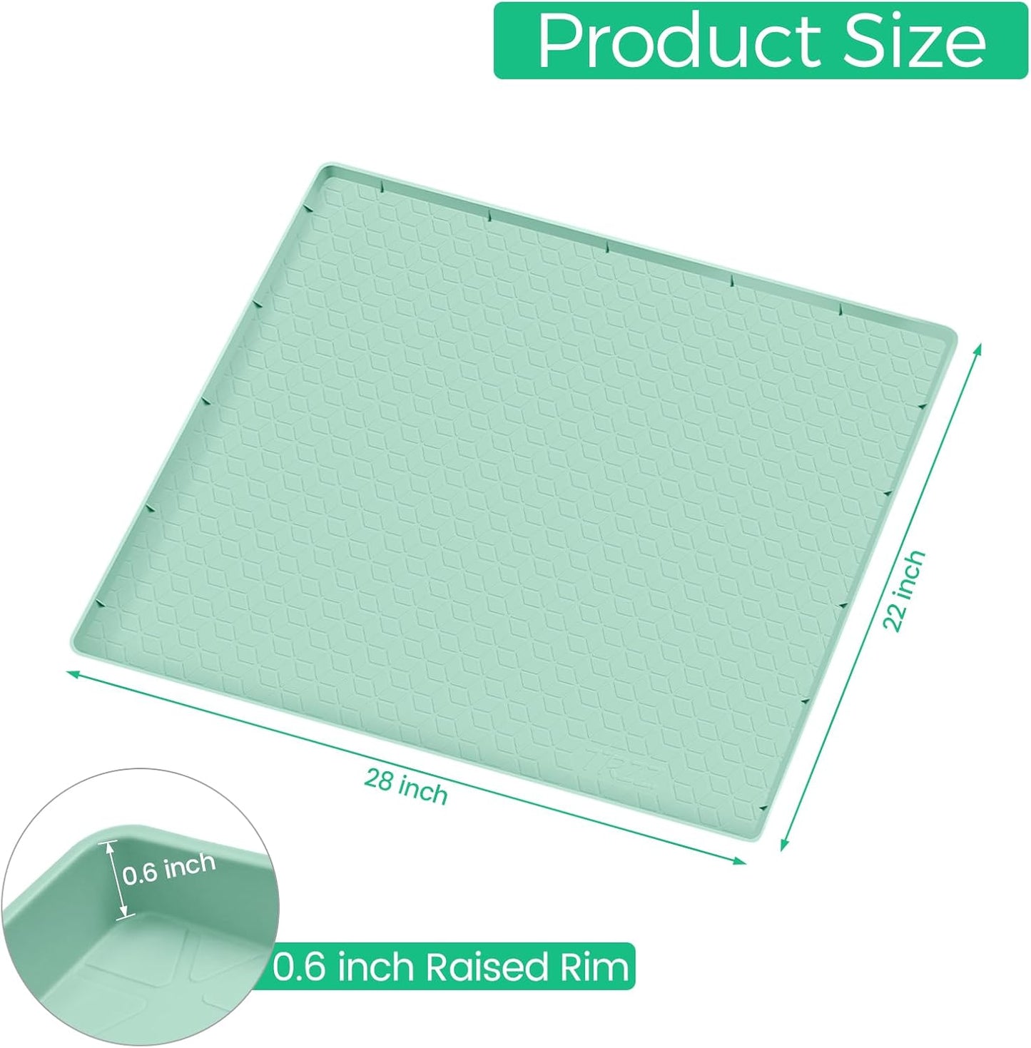 TRZZ Silicone Waterproof Under Sink Mat 28" x 22", Drip Tray and Cabinet Liner for Kitchen and Bathroom, Prevents Water Damage and Organizes Cabinets (Mint Green)