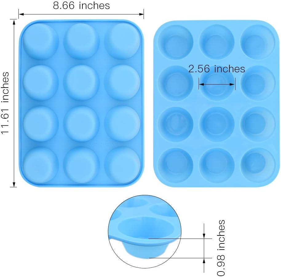 homEdge 12-Cup Silicone Muffin Pan, Pack of 2 Non-Stick Muffin Molds, Baking Pan for Cupcake, Tarts, Egg Bites-Blue