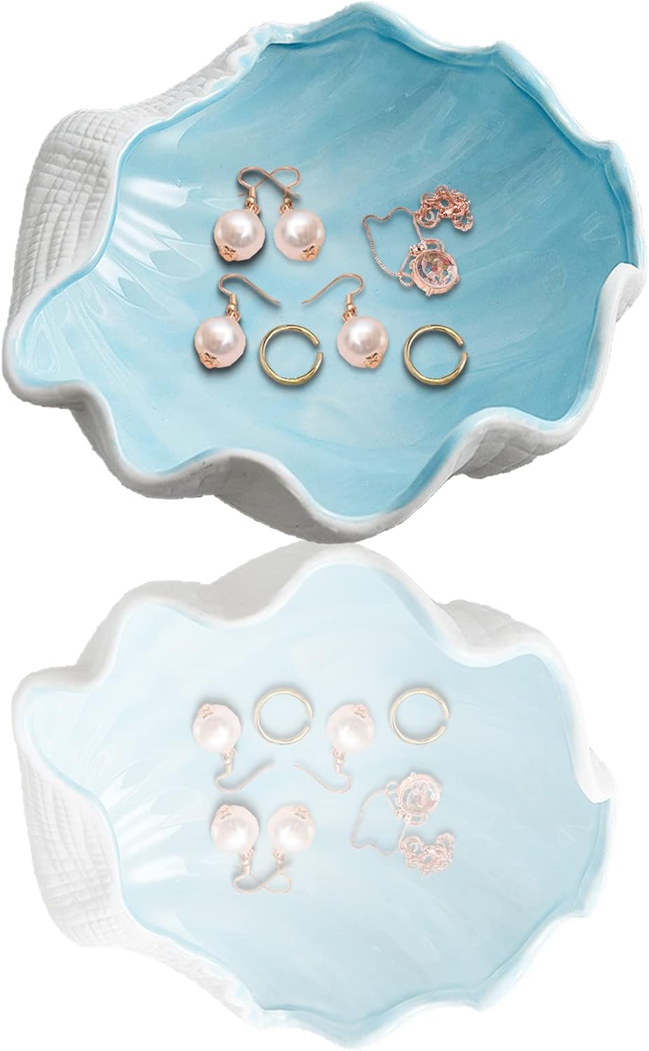 Ceramic Shell Jewelry Dish Tray Trinket Dish Ring Holder Ocean Coastal Decor Jewelry Tray Decorative Tray Key Bowl for Jewelry Birthday Party Easter Gift Hom Room Beachy Decor (G STYLE)