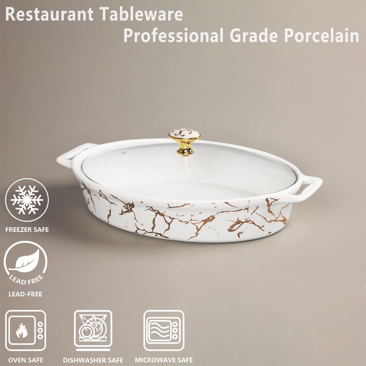 12" x 8" Ceramic Casserole Baking Dish With Glass Cover, Lasagna Pan Deep for Oven, 1.7 Quarts Baking Pan with Handles, Oven Safe & Durable Bakeware for Home Decor