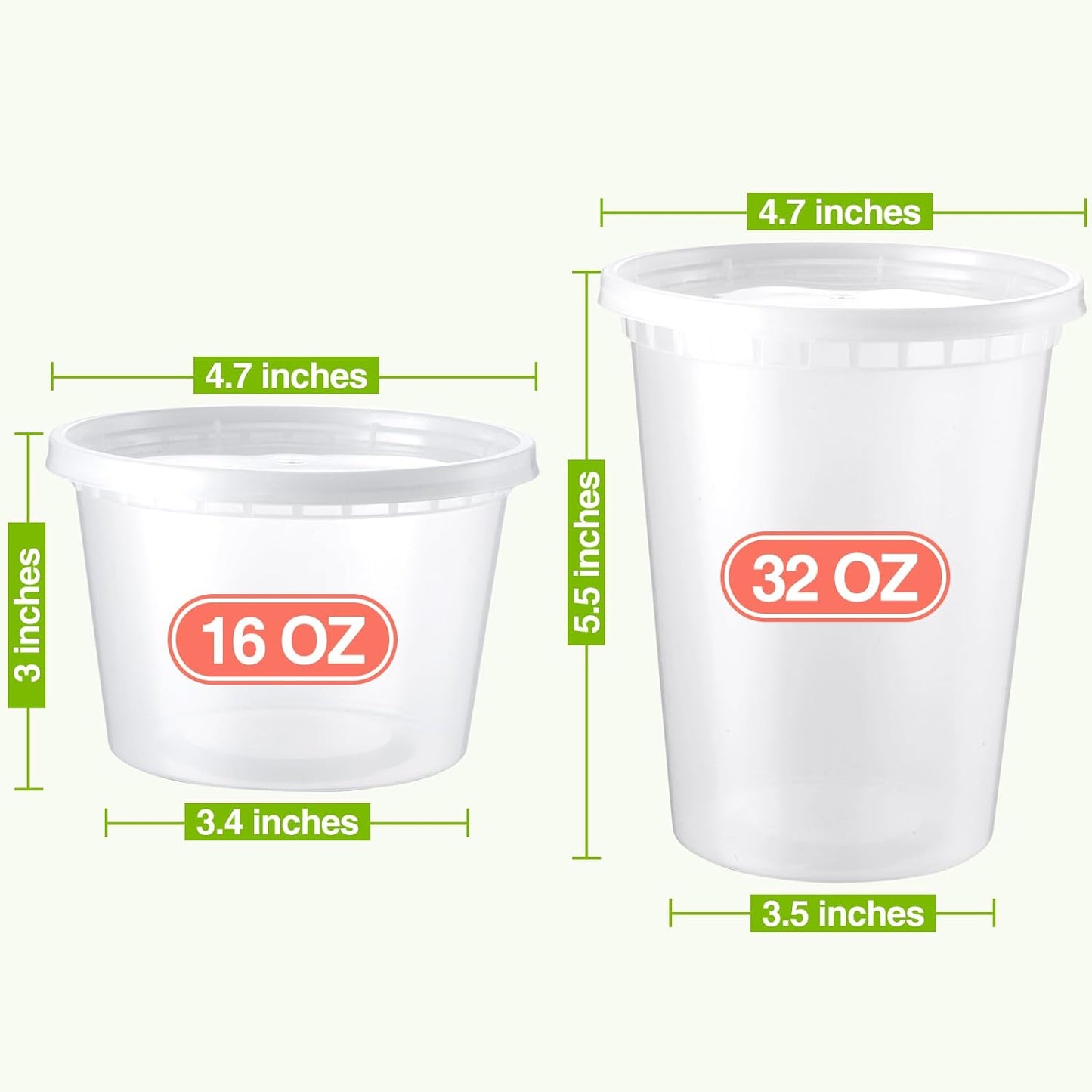 50 Set Deli-Containers-with-Lids: [16oz 32oz] Combo Plastic-Food-Storage-Containers-with-Lids, Microwaveable & Freezer Safe To-Go-Containers, Leak-proof Meal-Prep-Containers, NK053