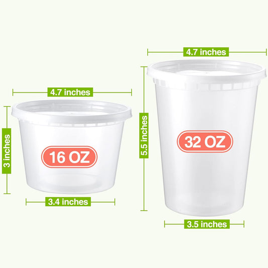 50 Set Deli-Containers-with-Lids: [16oz 32oz] Combo Plastic-Food-Storage-Containers-with-Lids, Microwaveable & Freezer Safe To-Go-Containers, Leak-proof Meal-Prep-Containers, NK053