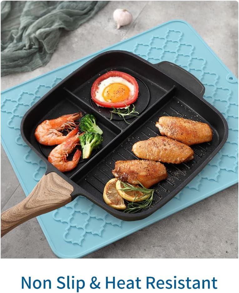 AMOAMI Dish Drying Mat,Heat-resistant,Easy Clean,Silicone Dish Drying Mats for kitchen Counter,Kitchen Gadgets Kitchen Accessories Kitchen Small Appliances (16" x 18", LIGHT BLUE)