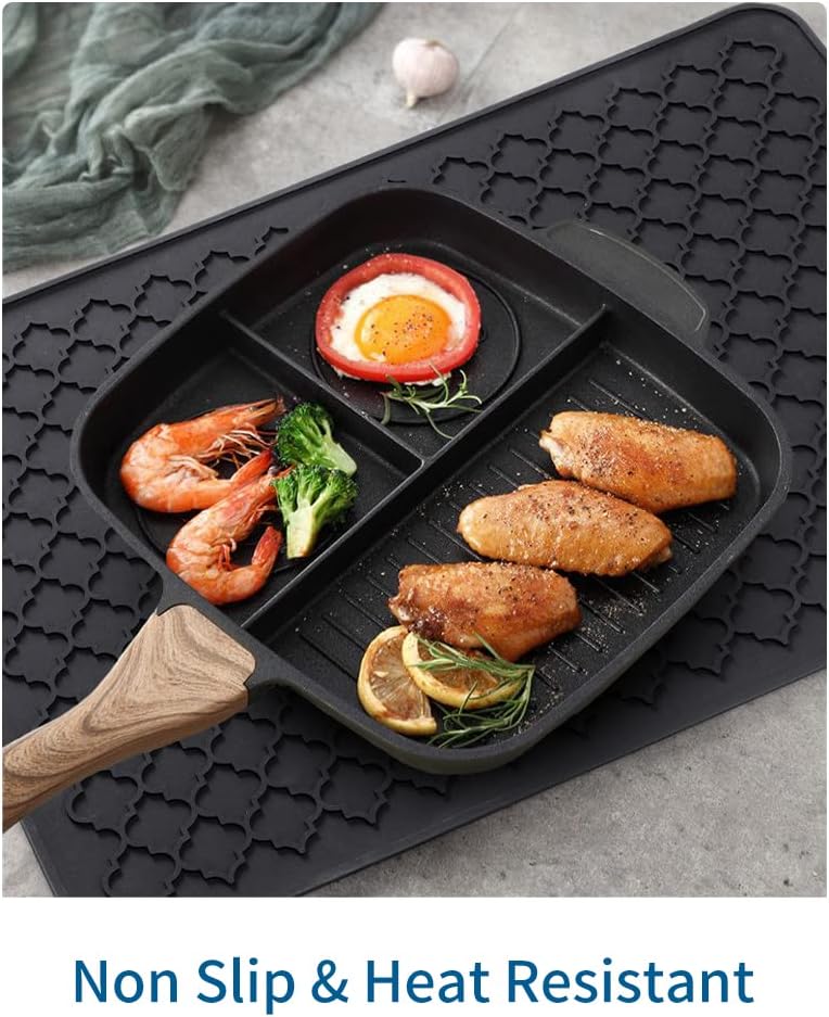 AMOAMI Dish Drying Mat,Heat-resistant,Easy Clean,Silicone Dish Drying Mats for kitchen Counter,Kitchen Gadgets Kitchen Accessories Kitchen Appliances (16" x 24", BLACK)