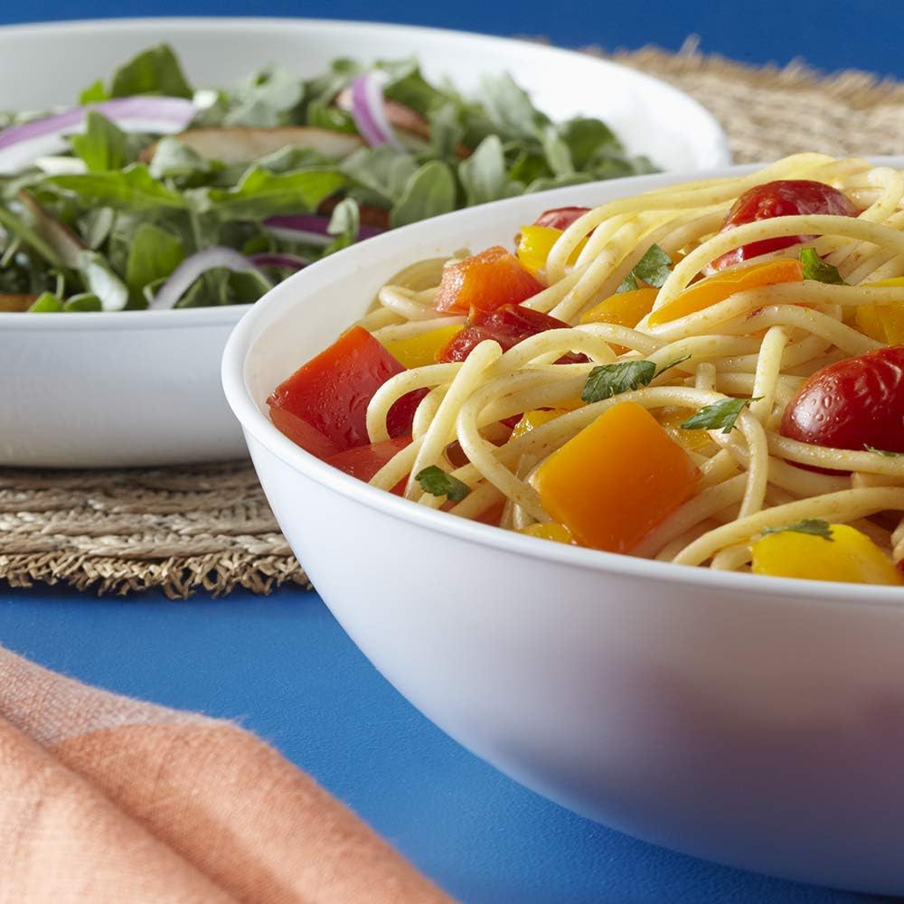 Corelle 4-Pc Meal Bowls Set Service for 4, Durable and Eco-Friendly 9-1/4-Inch Glass Bowls, Compact Stack Bowl Set, Microwave and Dishwasher Safe, White, 46 Ounces