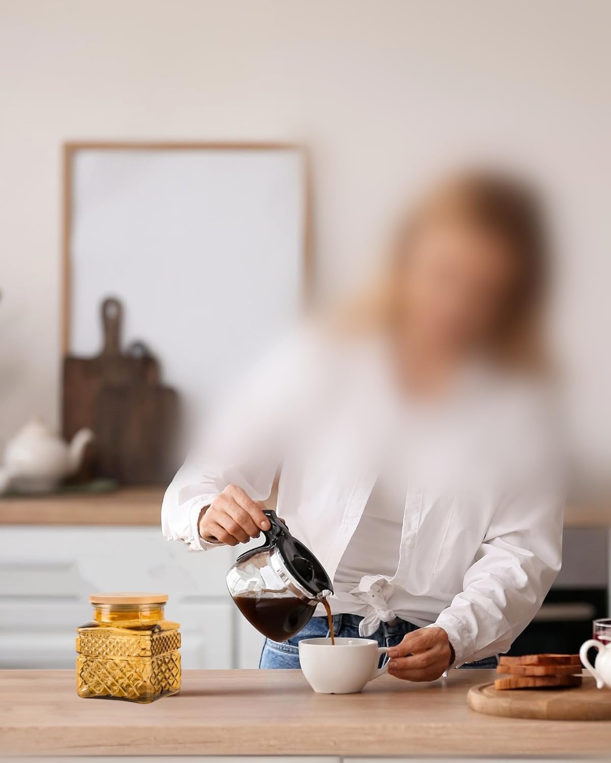 Glass Storage Canister with Airtight Lids, 20.3 oz Candy Jar Cute Jar for Ground Coffee, Tea Bag, Snacks Vintage Decorative Glass Jars for Coffee Bar Kitchen Counter Table