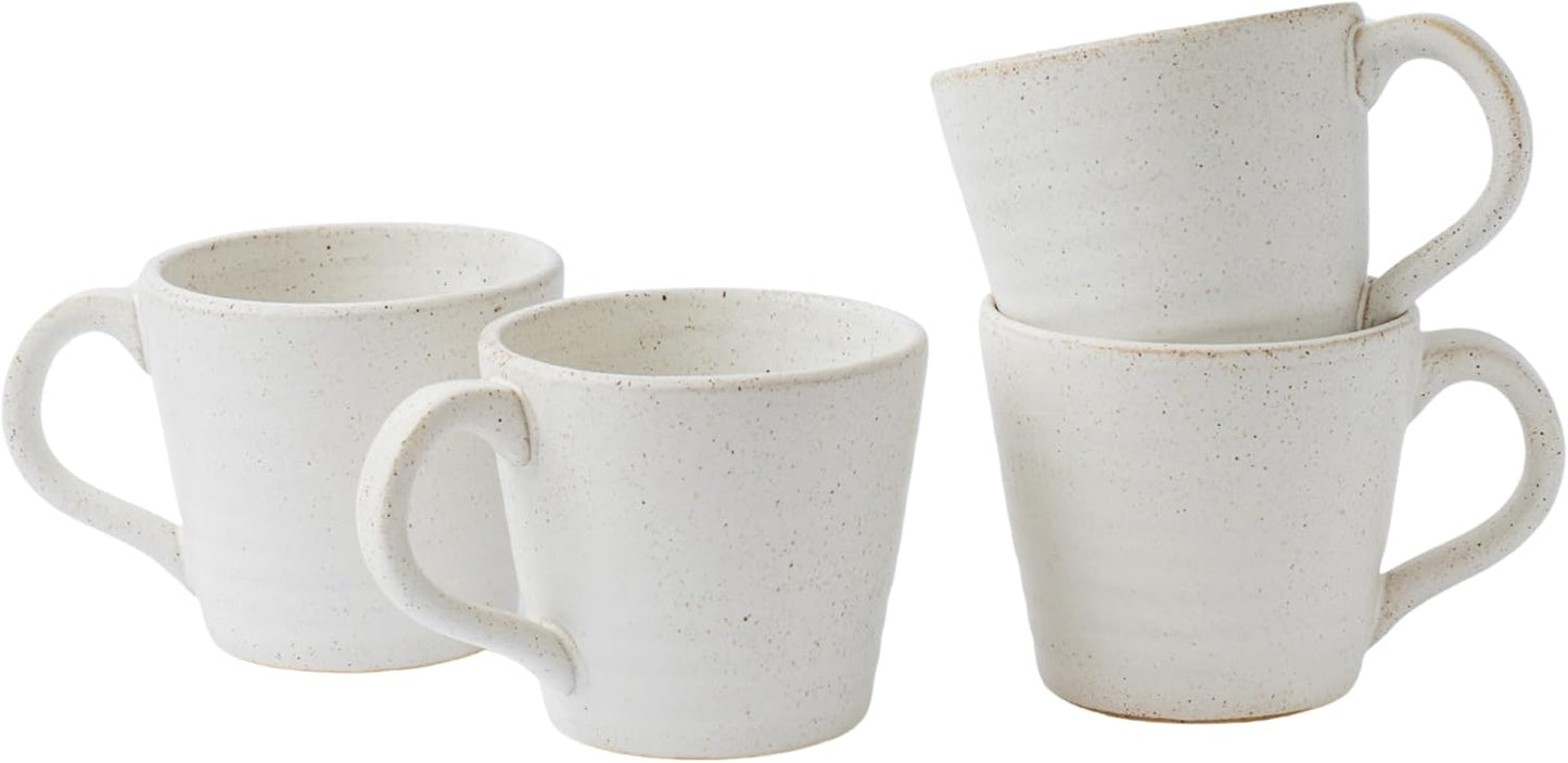 Stoneware Mug Set of 4-14oz Ceramic Coffee Mugs & Tea Cups with Handle - Perfect for Hot & Iced Drinks - Microwave & Dishwasher Safe - Rustic Minimalist Style - Oatmeal Cream - Ideal Gift