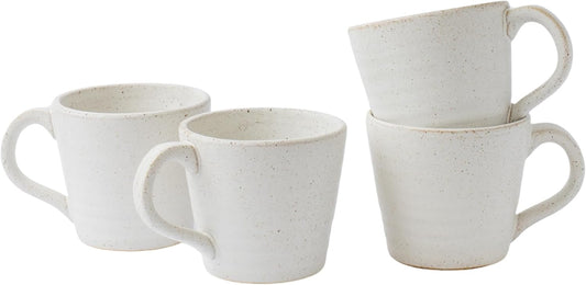 Stoneware Mug Set of 4-14oz Ceramic Coffee Mugs & Tea Cups with Handle - Perfect for Hot & Iced Drinks - Microwave & Dishwasher Safe - Rustic Minimalist Style - Oatmeal Cream - Ideal Gift