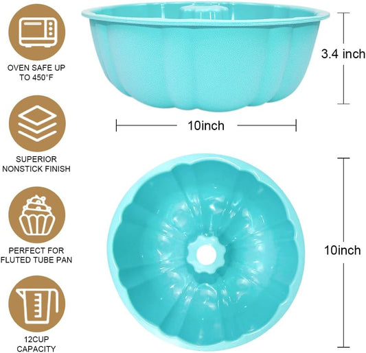 10 inch Silicone Bundt Cake Pan, Non-Stick Silicone Fluted Pans, ome Baking DIY Cake Mold for Cake, Jelly, Bread, Chocolate, Para Gelatinas (Red) (Blue, 1 Pack)