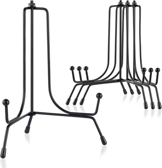 Mocoosy 4 Pack Improved Anti-Slip Plate Stands for Display, 6 Inch Plate Holder Display Stand, Picture Frame Holder Stand, Black Iron Easel Stands for Photo, Decorative Plate and Tabletop Arts