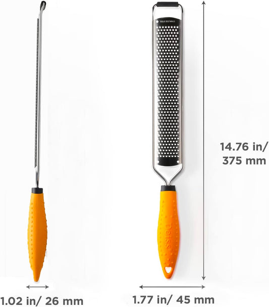 Deiss PRO Citrus Lemon Zester & Cheese Grater — Parmesan Cheese, Lemon, Ginger, Garlic, Nutmeg, Chocolate, Vegetables, Fruits - Razor-Sharp Stainless Steel Blade + Protect Cover - Dishwasher Safe