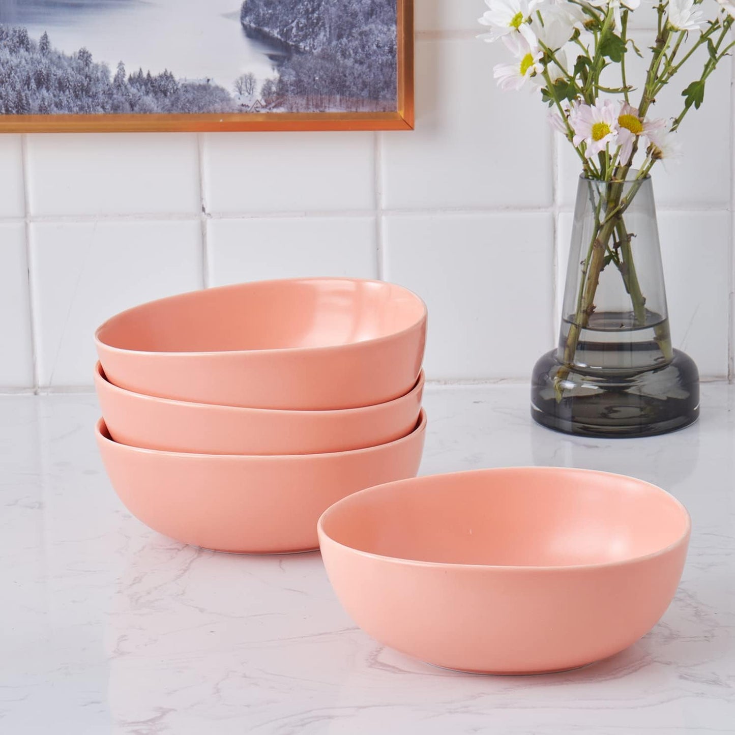 Stone Lain Delilah 6-inch Bowl 6-Piece Dish Set, Porcelain, Peach