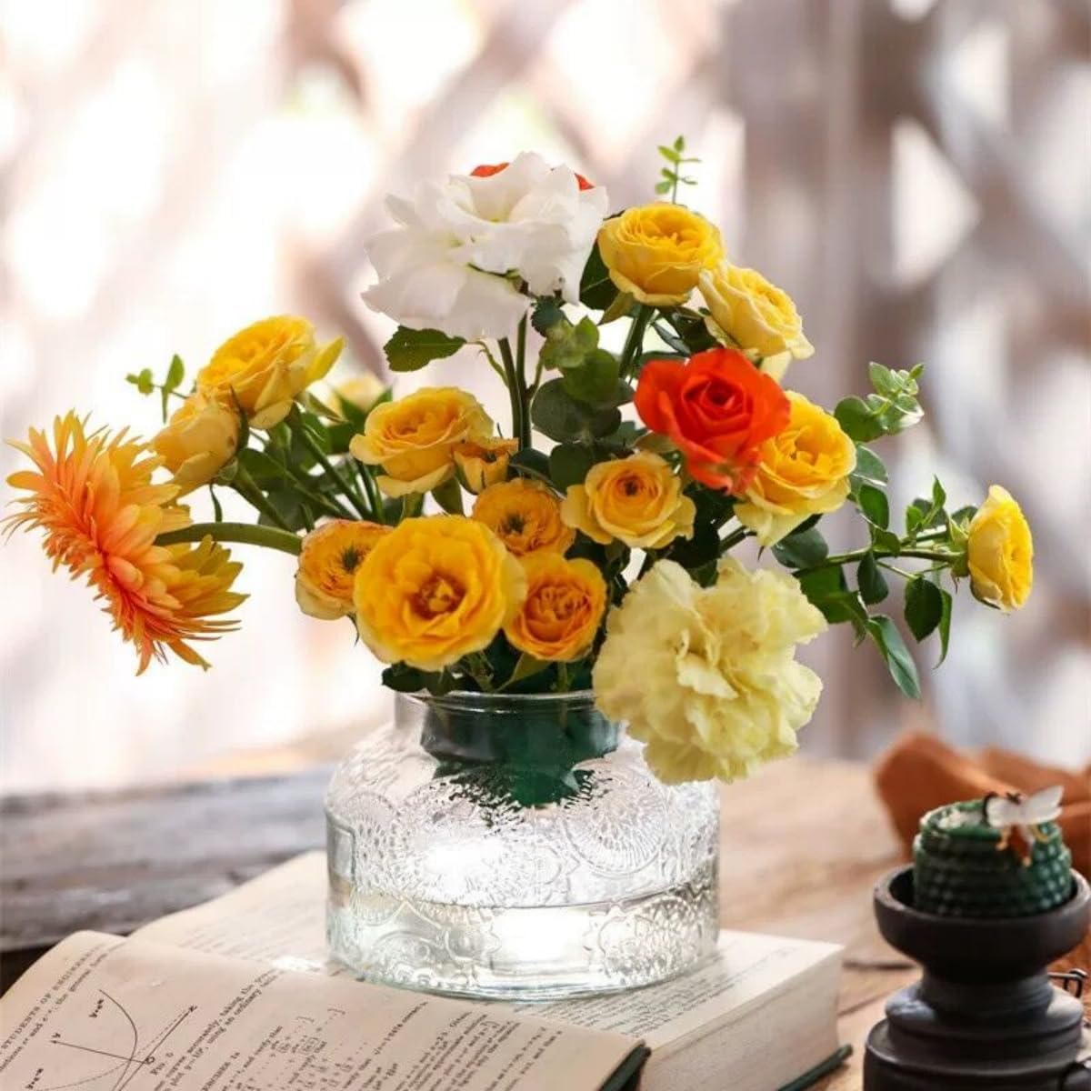 Vintage Decorative Glass Jar, 25.3 FL OZ Glass Food Storage Container, Glass Jar with Lid for Kitchen Pantry Holds Candy Coffee Tea Nuts Sugar Container (Sunflower)